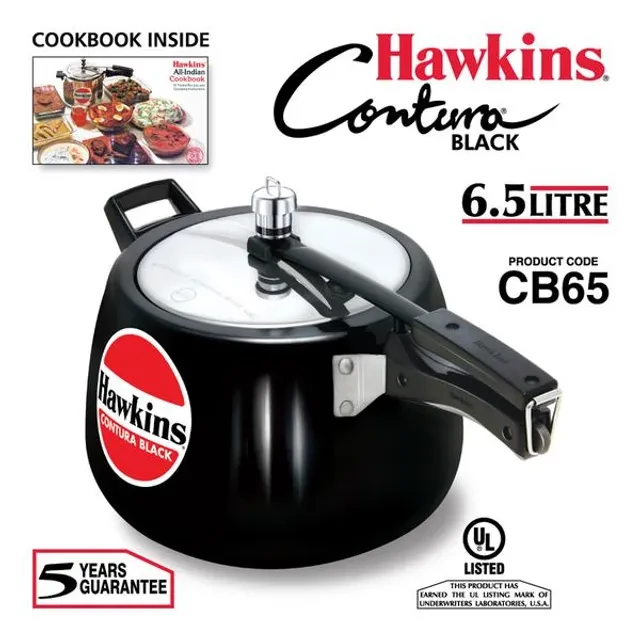 Hawkins Contura Hard Anodised Black Inner Lid Pressure Cooker - With Handle, CB65, 6.5 l-3.webp